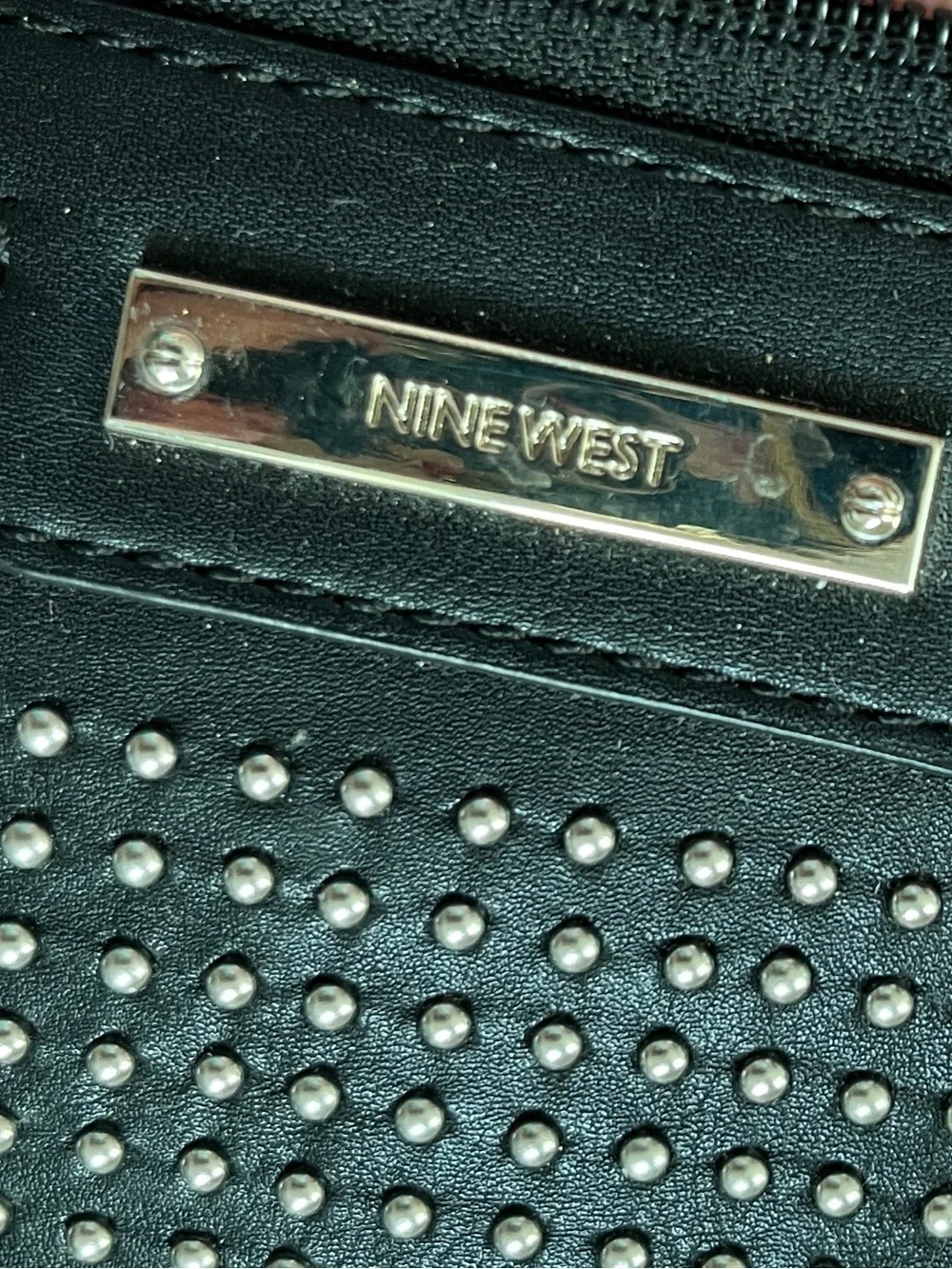 Nine West Vegan Leather Black Studded Wristlet